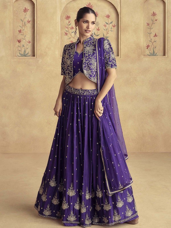 Violet Premium Chinon Silk Koti Style Lehenga Choli